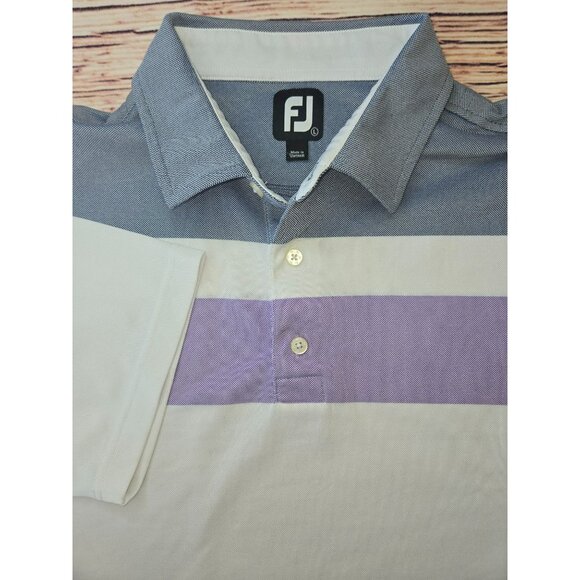 Footjoy FJ Mens Stripe Polo Shirt Large Lisle Purple/Gray - Picture 4 of 8